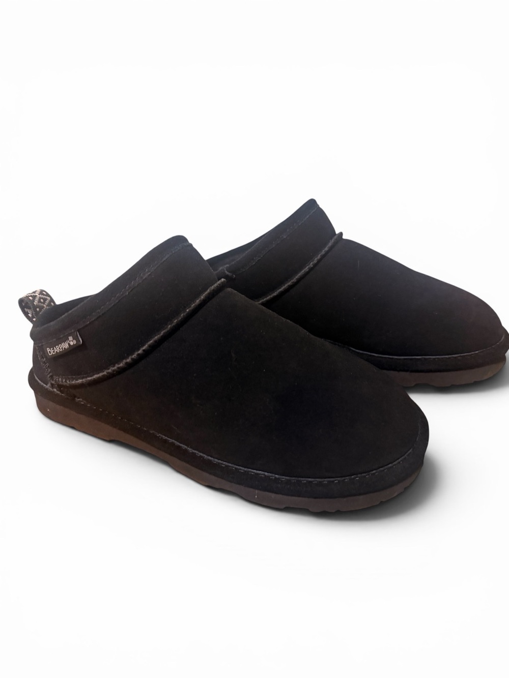 BearPaw Women's Black Suede Slip-On Slippers